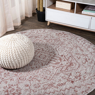 Estrella Bohemian Medallion Textured Weave Indoor/outdoor Round Rug